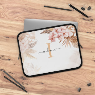 Pampas Grass Monogram Initiaal Name Script Laptop Sleeve