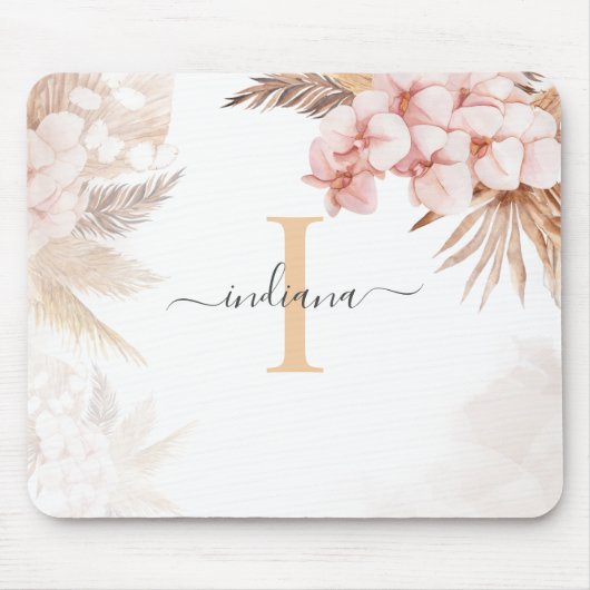 Pampas Grass Monogram Initiaal Name Script Muismat (Voorkant)
