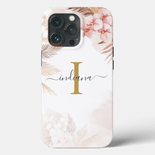Pampas Grass Monogram Stylish Initiaal Terracotta Case-Mate iPhone Case (Achterkant)
