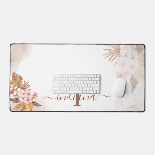 Pampas Grass Monogram Terracotta Naam Aangepast Bureaumat (Keyboard & Muis)