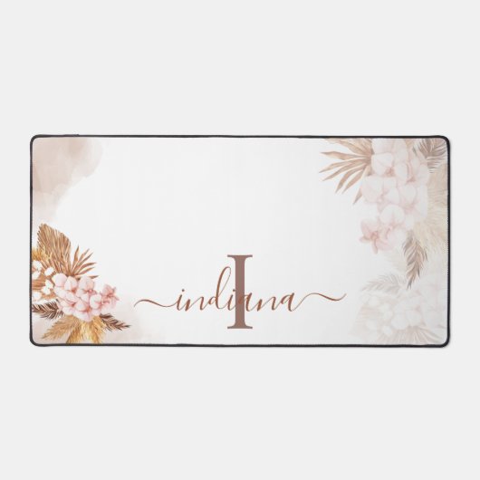 Pampas Grass Monogram Terracotta Naam Aangepast Bureaumat (Voorkant)