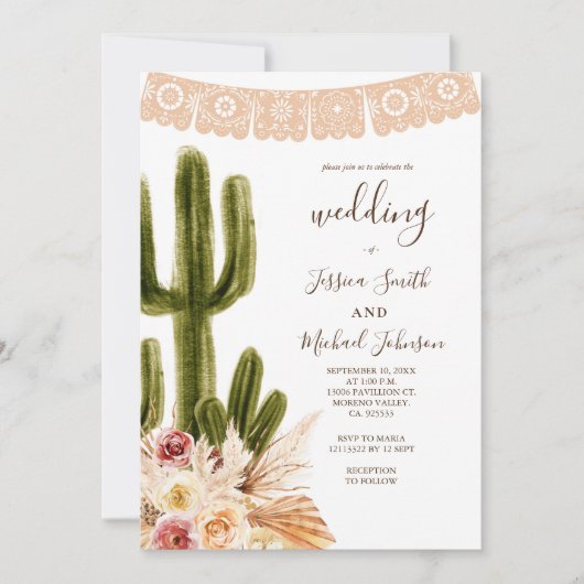 Pampas Grass Muted Tones Wedding Invitation Kaart (Voorkant)