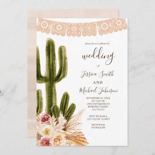 Pampas Grass Muted Tones Wedding Invitation Kaart (Voorkant / Achterkant)