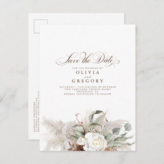 Pampas Grass Natural Floral Boho Save the Date Aankondigingskaart (Voorkant / Achterkant)