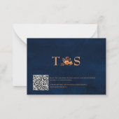 Pampas Grass Navy Blue Autumn Herfst QR Code RSVP Notitiekaartje (Achterkant)