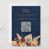 Pampas Grass Navy Blue Bewaar de datum QR-code Kaart (Achterkant)