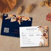 Pampas Grass Navy Blue Rust QR Code Behuizing Kaar Notitiekaartje