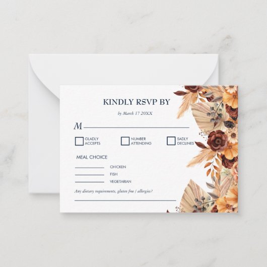 Pampas Grass Navy Blue Rust QR Code Behuizing Kaar Notitiekaartje (Voorkant)