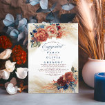 Pampas Grass Navy Blue Terracotta Engagement Party Kaart<br><div class="desc">Pampasgras en terracotta,  marinesblauwe schoppen bloemen botanische elegante verlovingspartijuitnodigingen</div>