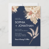 Pampas Grass Navy Blue Wedding Modern Chic Kaart (Voorkant)