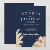 Pampas Grass Navy Blue Wedding Modern Chic Kaart (Voorkant / Achterkant)