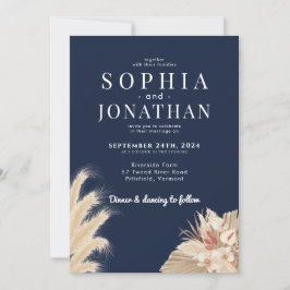 Pampas Grass Navy Blue Wedding Modern Chic Kaart