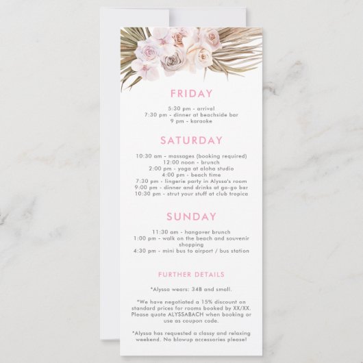 Pampas Grass Neutrals Strand Weekend Bachelorette Kaart (Achterkant)