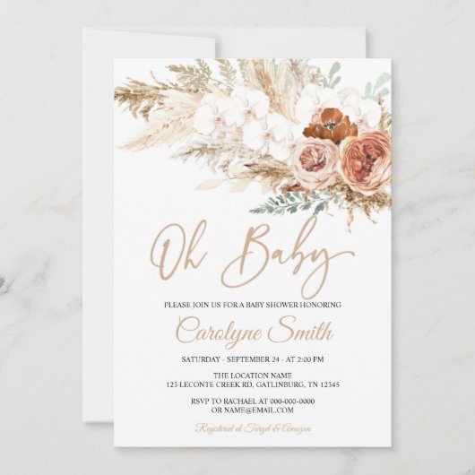 Pampas Grass Oh Baby shower Kaart (Voorkant)