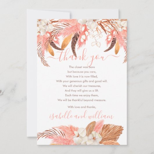 Pampas Grass Orchid Blooms Baby shower Dank u Bedankkaart (Voorkant)