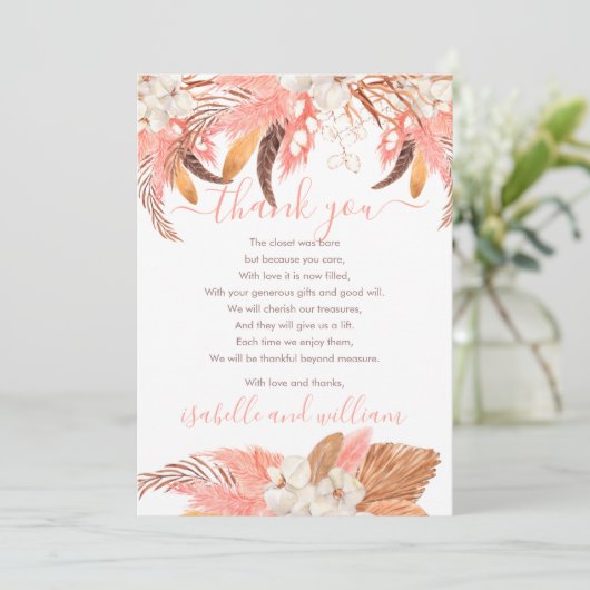 Pampas Grass Orchid Blooms Baby shower Dank u Bedankkaart (Staand voorkant)
