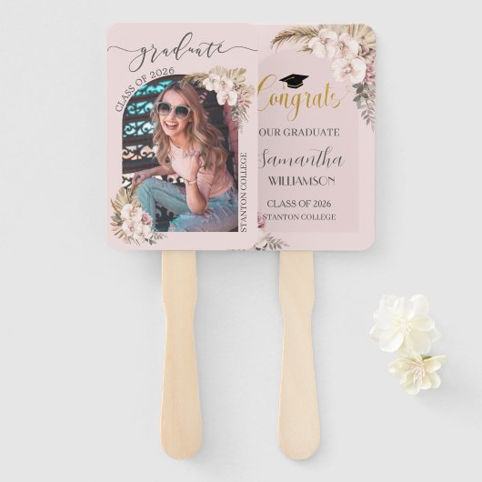 Pampas Grass Orchid Floral Arch Afbeelding Afstude Handwaaier (Voorkant en achterkant)