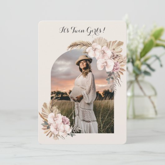 Pampas Grass Orchid Floral Arch Baby shower Foto Kaart (Staand voorkant)