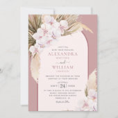 Pampas Grass Orchids Dusty Roos Tropical Wedding Kaart (Voorkant)