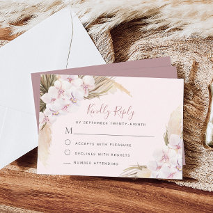 Pampas Grass Orchids Floral Tropical Wedding RSVP Kaartje