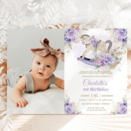 Pampas Grass Paarse Bloemen Rocking Horse Verjaard Kaart