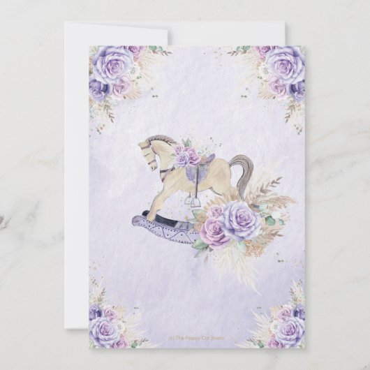 Pampas Grass Paarse Bloemen Rocking Horse Verjaard Kaart (Achterkant)