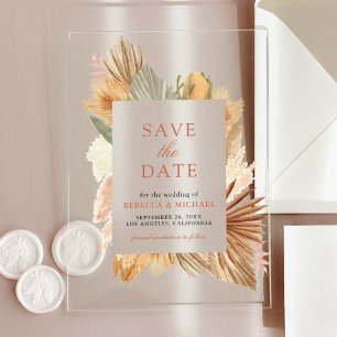 Pampas Grass Palm Leaves Wedding Save the Date Acryl Uitnodigingen