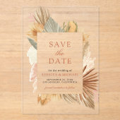 Pampas Grass Palm Leaves Wedding Save the Date Acryl Uitnodigingen (Voorkant)
