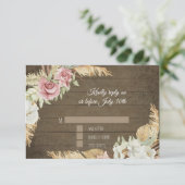 Pampas Grass Palm Pink Floral Rustial Foliage RSVP Kaartje (Staand voorkant)