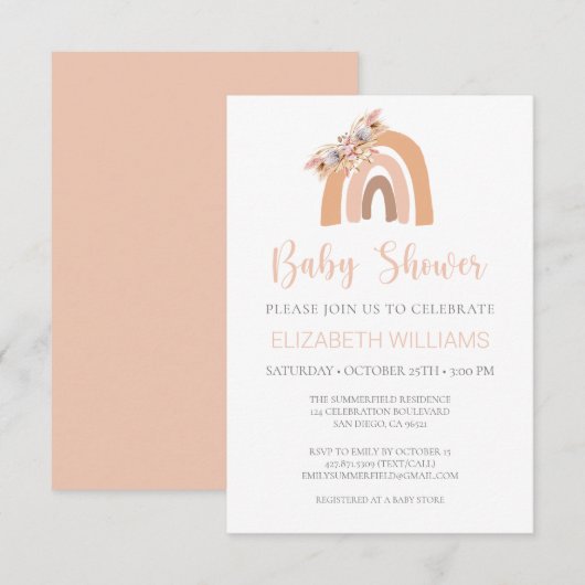 Pampas Grass Pastel Pink Rainbow Baby shower Uitze Kaart (Voorkant / Achterkant)