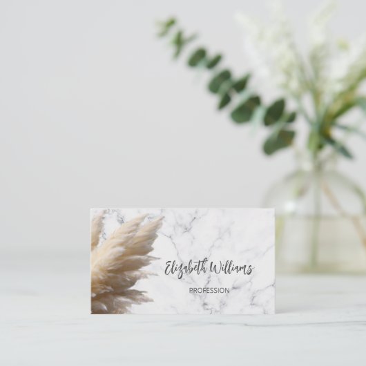Pampas Grass Photo Marble | QR-code Visitekaartje (Staand voorkant)
