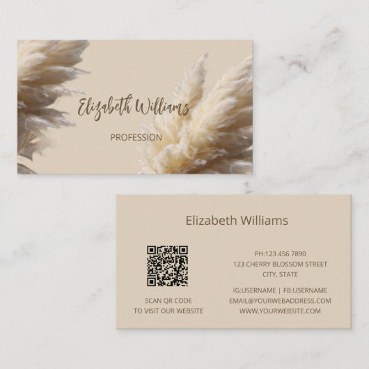 Pampas Grass Photo Realistic | QR-code Visitekaartje (Voorkant / Achterkant)