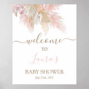 Pampas Grass Pink Baby shower Welkomstteken Poster