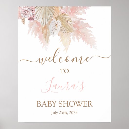 Pampas Grass Pink Baby shower Welkomstteken Poster (Voorkant)
