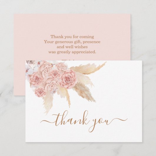 Pampas Grass Pink boho bedankt voor de briefkaarte Notitiekaartje (Voorkant / Achterkant)