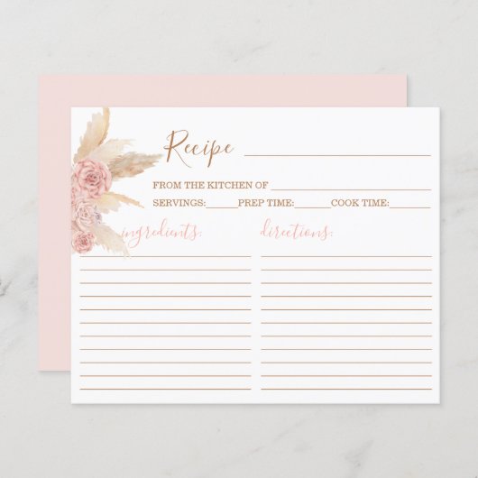 Pampas Grass Pink Boho Chic Recipe Card (Voorkant / Achterkant)