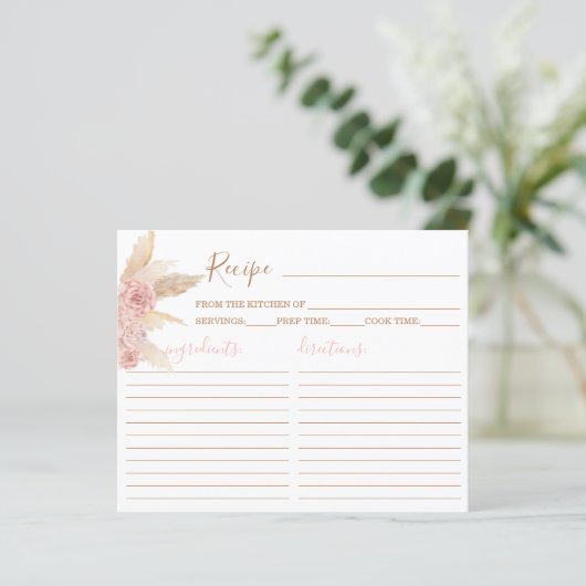 Pampas Grass Pink Boho Chic Recipe Card (Staand voorkant)