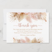 Pampas Grass Pink Floral Baby shower Bedankkaart (Voorkant)