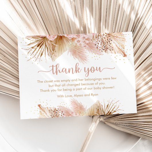 Pampas Grass Pink Floral Baby shower Bedankkaart