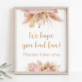 Pampas Grass Pink Floral Baby shower Favor Sign Poster
