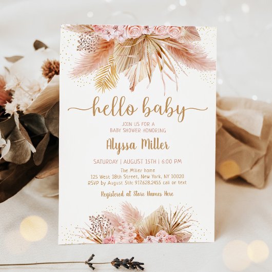 Pampas Grass Pink Floral Baby shower Kaart