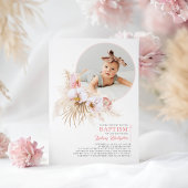 Pampas Grass Pink Floral Baptism Foto Kaart