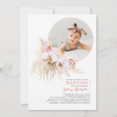 Pampas Grass Pink Floral Baptism Foto Kaart (Voorkant)