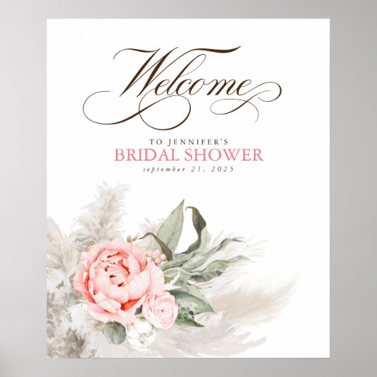Pampas Grass Pink Floral Botanical Welcome Sign Poster (Voorkant)