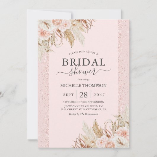 Pampas Grass Pink Floral Bridal Shower Kaart (Voorkant)