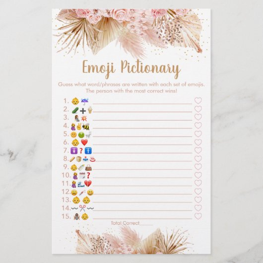 Pampas Grass Pink Floral Emoji Pictionary Game (Voorkant)