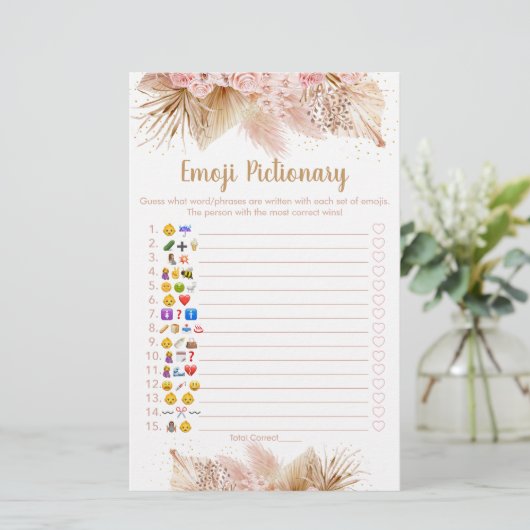 Pampas Grass Pink Floral Emoji Pictionary Game (Staand voorkant)
