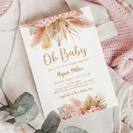 Pampas Grass Pink Floral Oh Baby shower Kaart