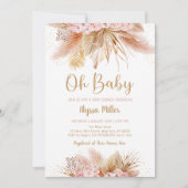 Pampas Grass Pink Floral Oh Baby shower Kaart (Voorkant)