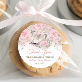 Pampas Grass Pink Floral Rocking Horse Baby shower Ronde Sticker